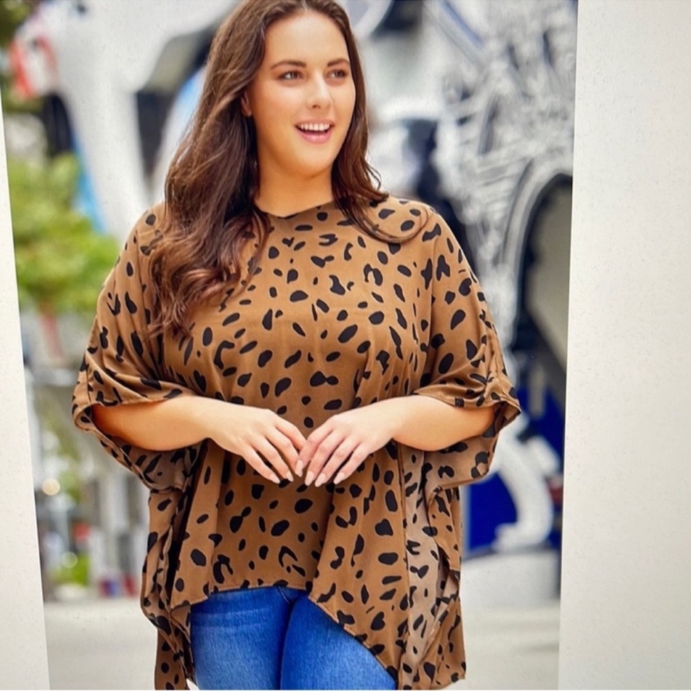 Leopard Animal Print Flowy Oversized Tunic Top Brown Black Plus Size 3X